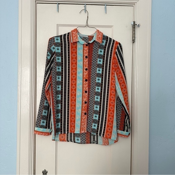 Misell Shirt Vibrant Button Down High Low Blouse Eclectic Multicolor Size S - Picture 2 of 8